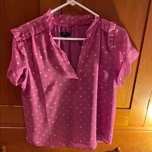 Women’s J Crew Pink Polka Dot Ruffle Sleeve Blouse